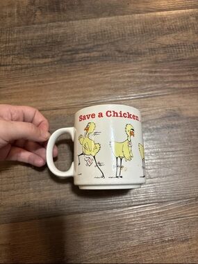 Russ Berrie Cream Mug with Yellow Chicken Illustration and Red Text